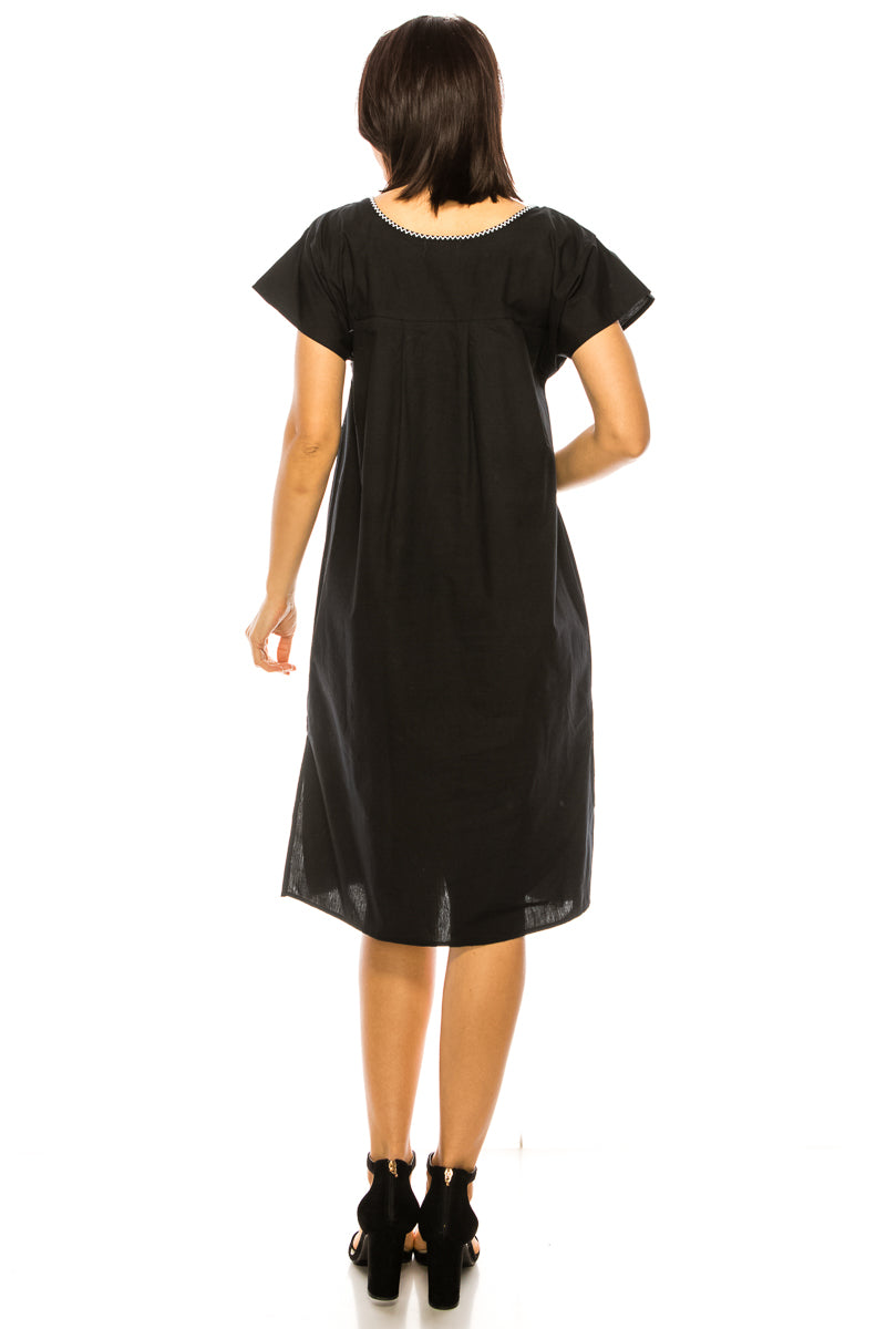 Traditional Black Mexican  Dress with White Embroidery (S-3XL) $15 Per Piece. WD2058