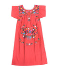 Traditional Coral Mexican Women Embroidered Dress (S-3XL) $15 Per Piece. WD2058