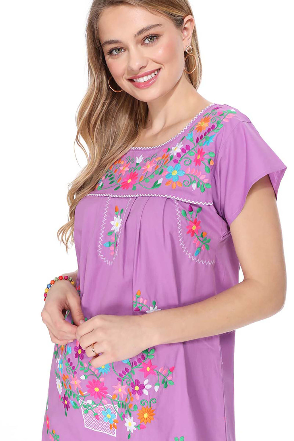 Traditional Lilac Mexican Women Embroidered Dress (S-3XL) $15 Per Piece. WD2058
