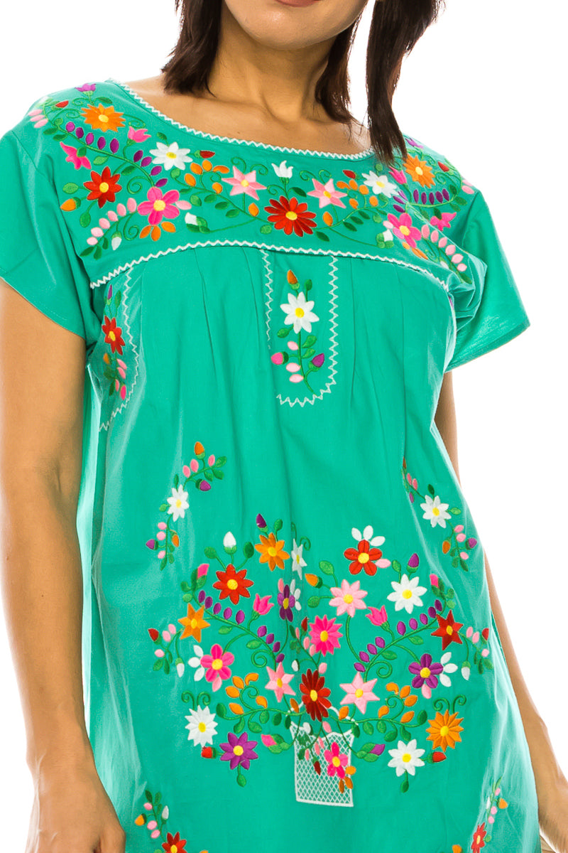 Traditional Mint Mexican Women Embroidered Dress (S-3XL) $15 Per Piece. WD2058