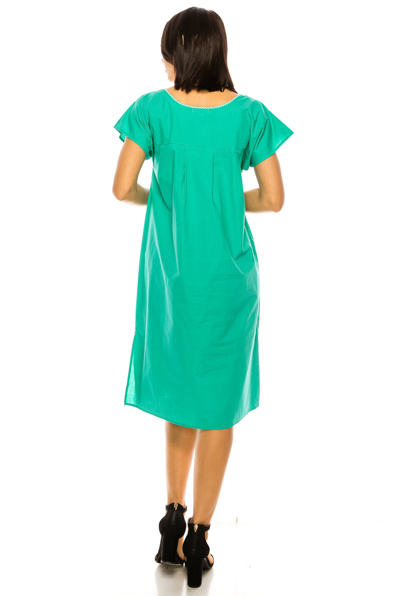 Traditional Mint Mexican Women Embroidered Dress (S-3XL) $15 Per Piece. WD2058