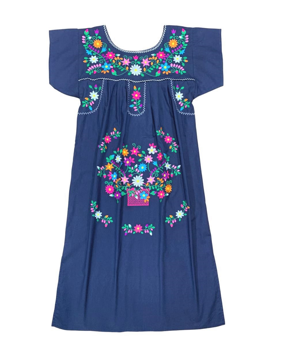 Traditional Navy  Mexican Women Embroidered Dress (S-3XL) $15 Per Piece. WD2058
