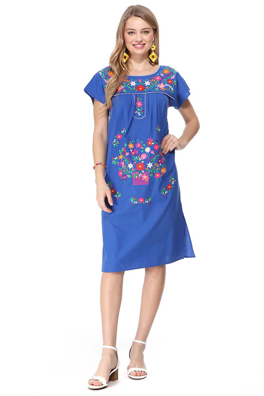 Traditional Royal Blue  Mexican Women Embroidered Dress (S-3XL) $15 Per Piece. WD2058