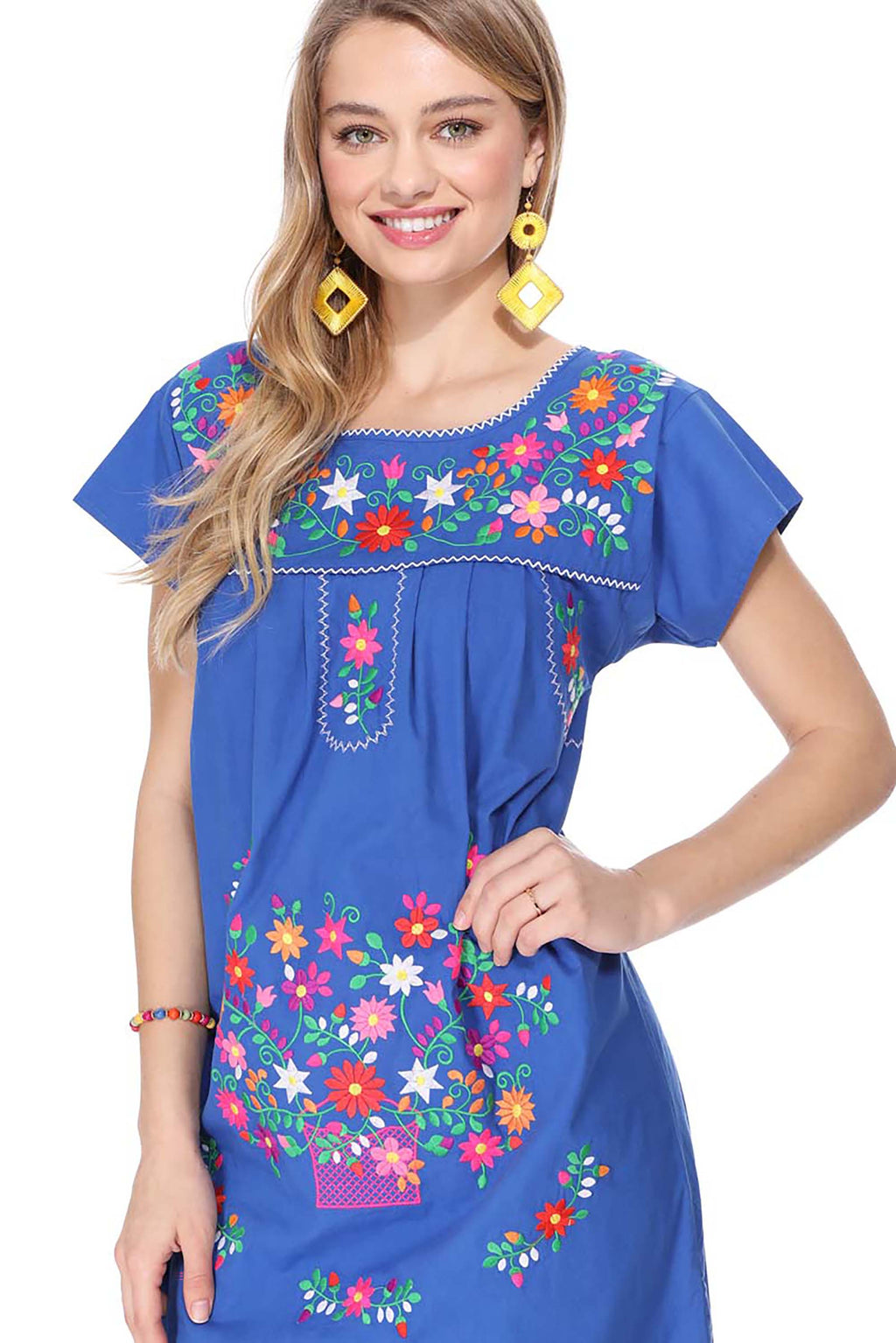 Traditional Royal Blue  Mexican Women Embroidered Dress (S-3XL) $15 Per Piece. WD2058