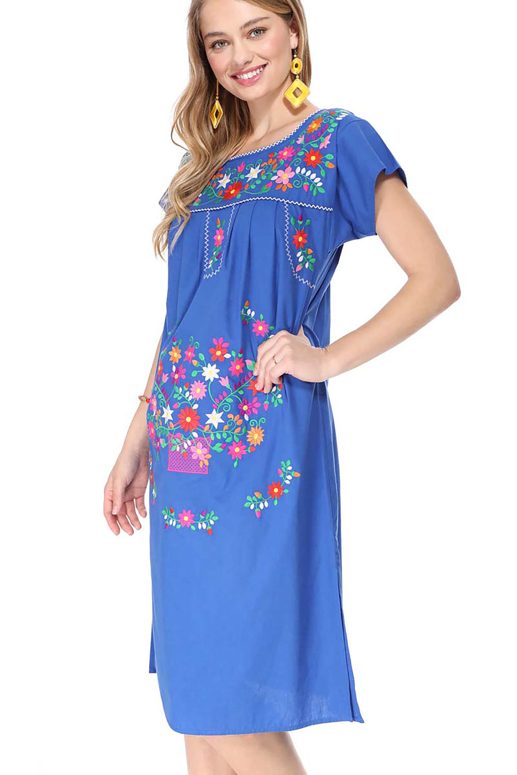 Traditional Royal Blue  Mexican Women Embroidered Dress (S-3XL) $15 Per Piece. WD2058
