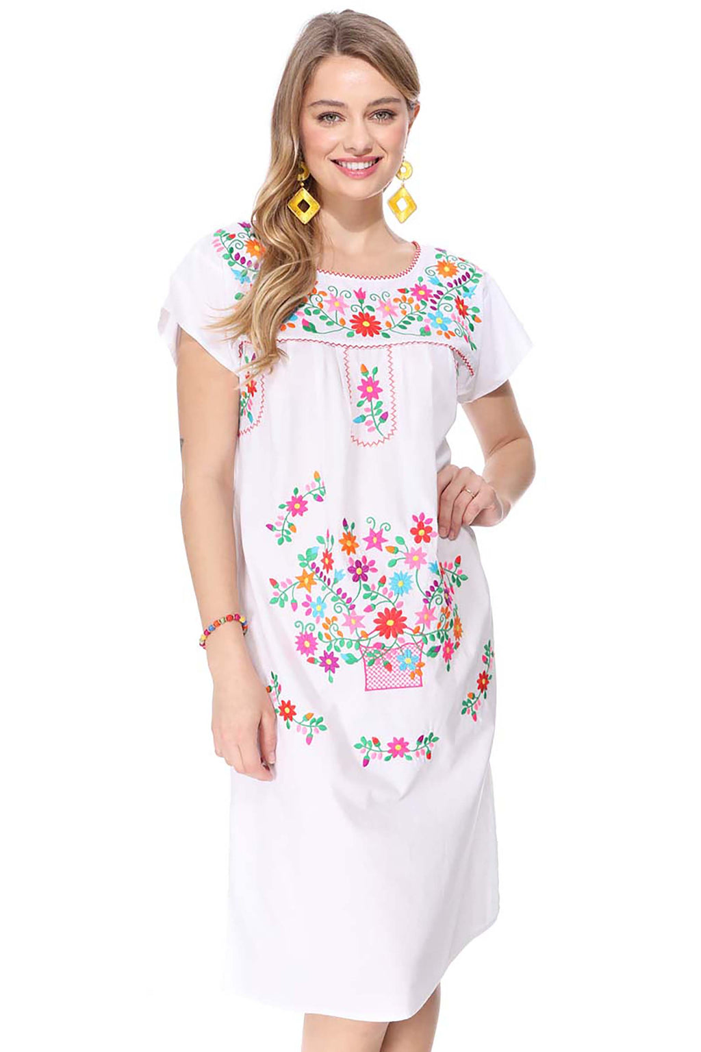 Traditional White Mexican Women Dress (S-3XL) $15 Per Piece. WD2058