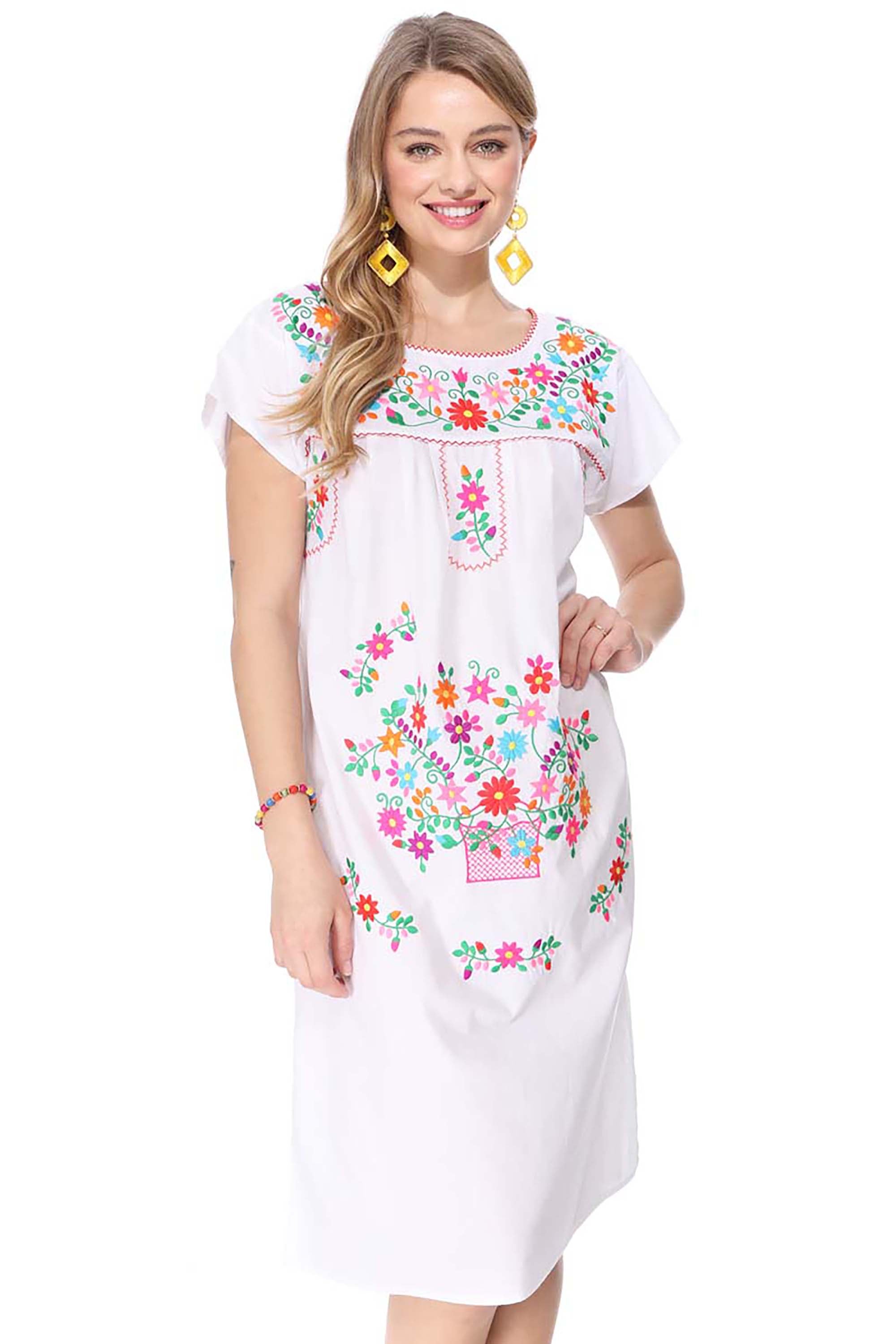 Traditional White Mexican Women Dress (S-3XL) $15 Per Piece. WD2058