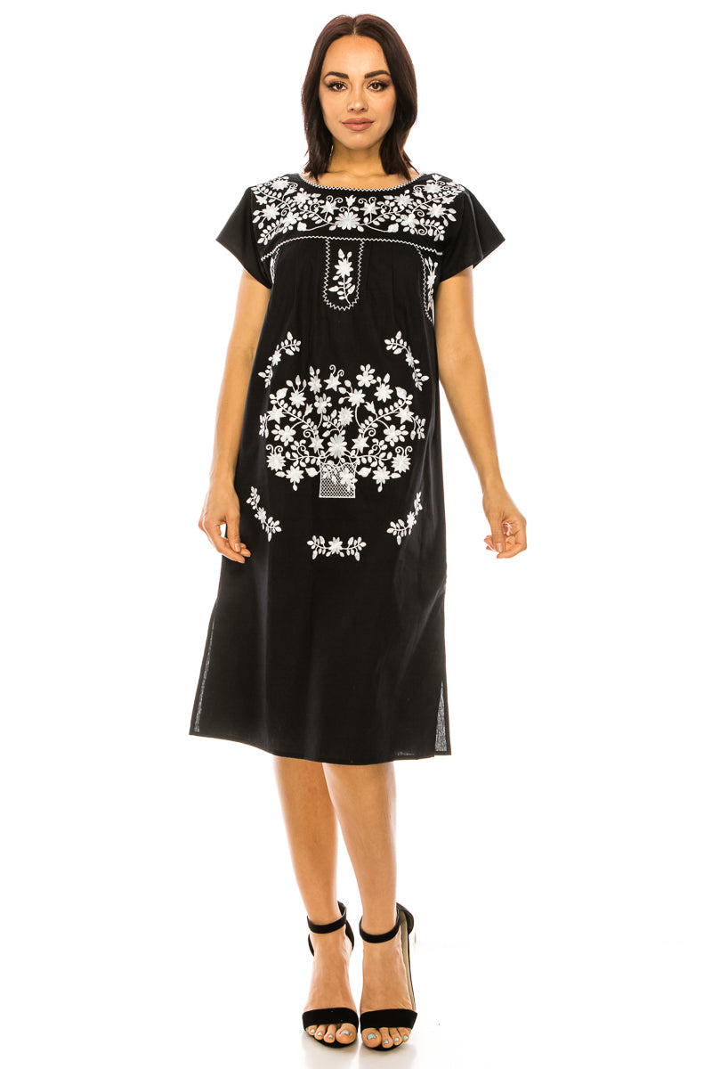 Traditional Black Mexican  Dress with White Embroidery (S-3XL) $15 Per Piece. WD2058