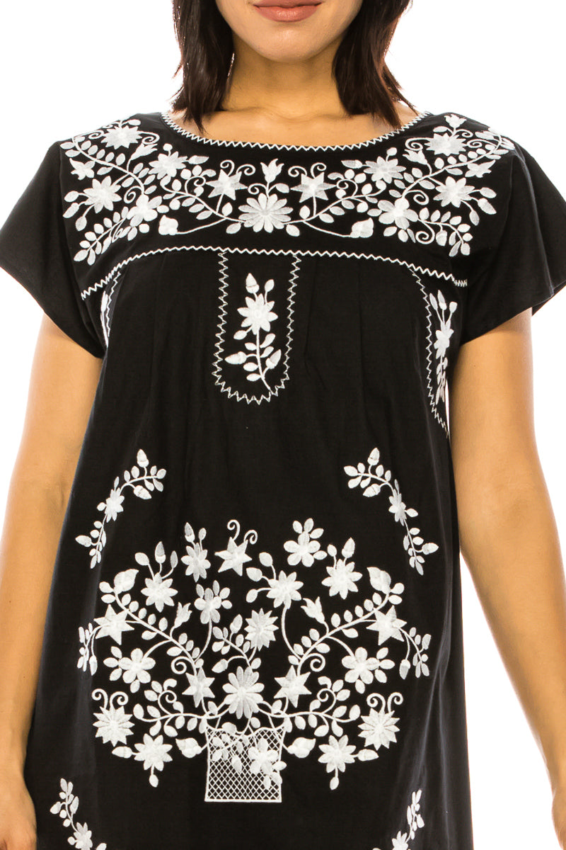 Traditional Black Mexican  Dress with White Embroidery (S-3XL) $15 Per Piece. WD2058
