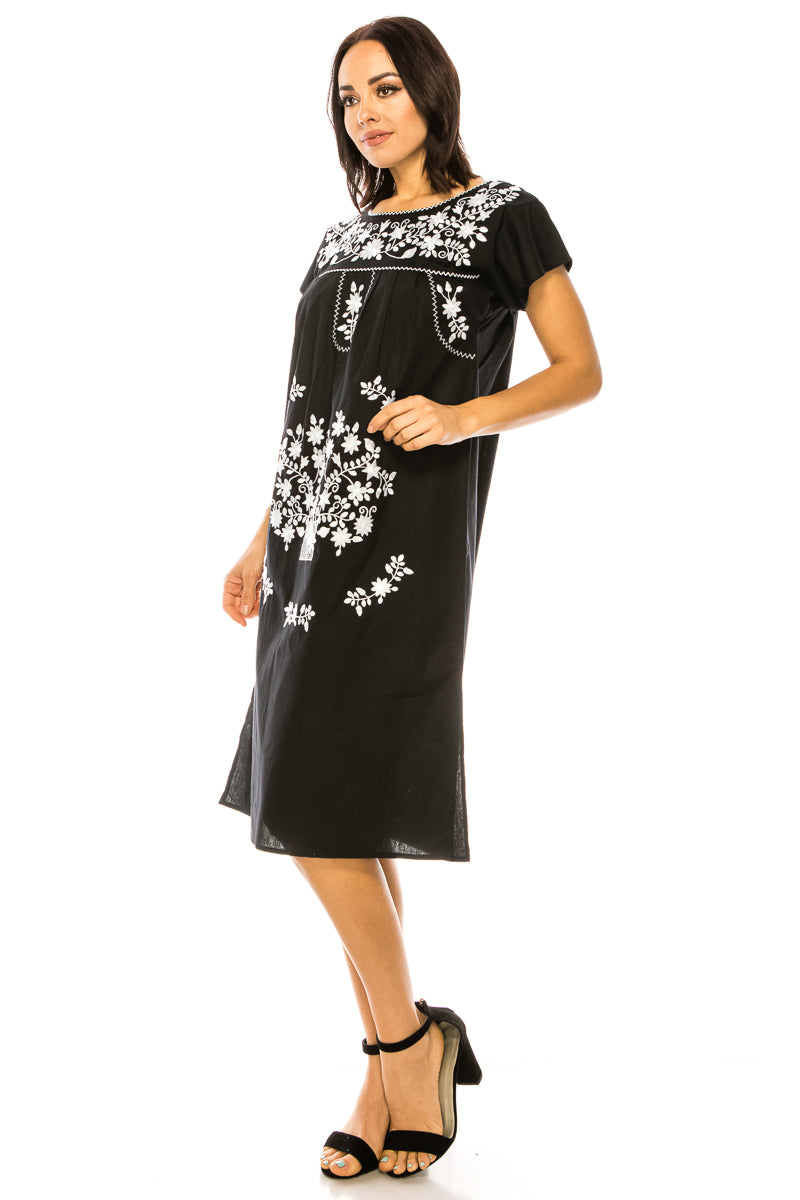 Traditional Black Mexican  Dress with White Embroidery (S-3XL) $15 Per Piece. WD2058