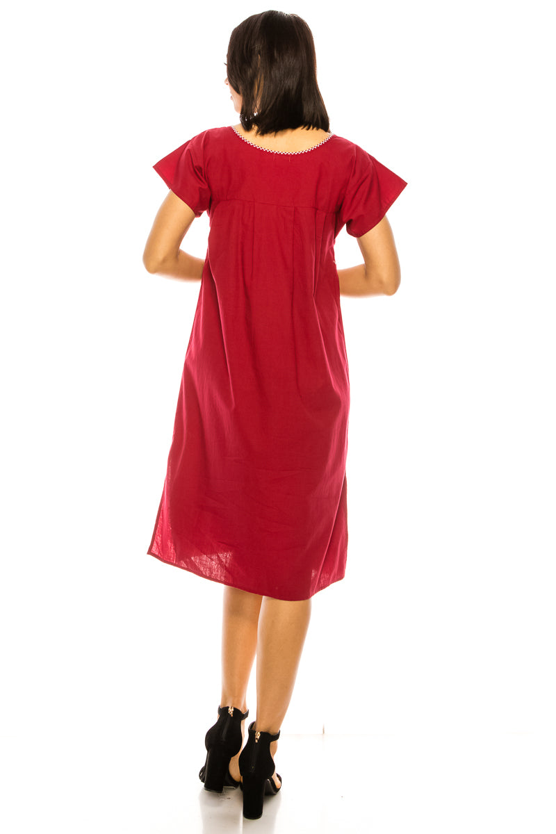 Traditional Burgundy Mexican Women Embroidered Dress (S-3XL) $15 Per Piece. WD2058