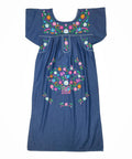 Traditional Chambray Denim Mexican Women Embroidered Dress (S-3XL) $15 Per Piece. WD2058