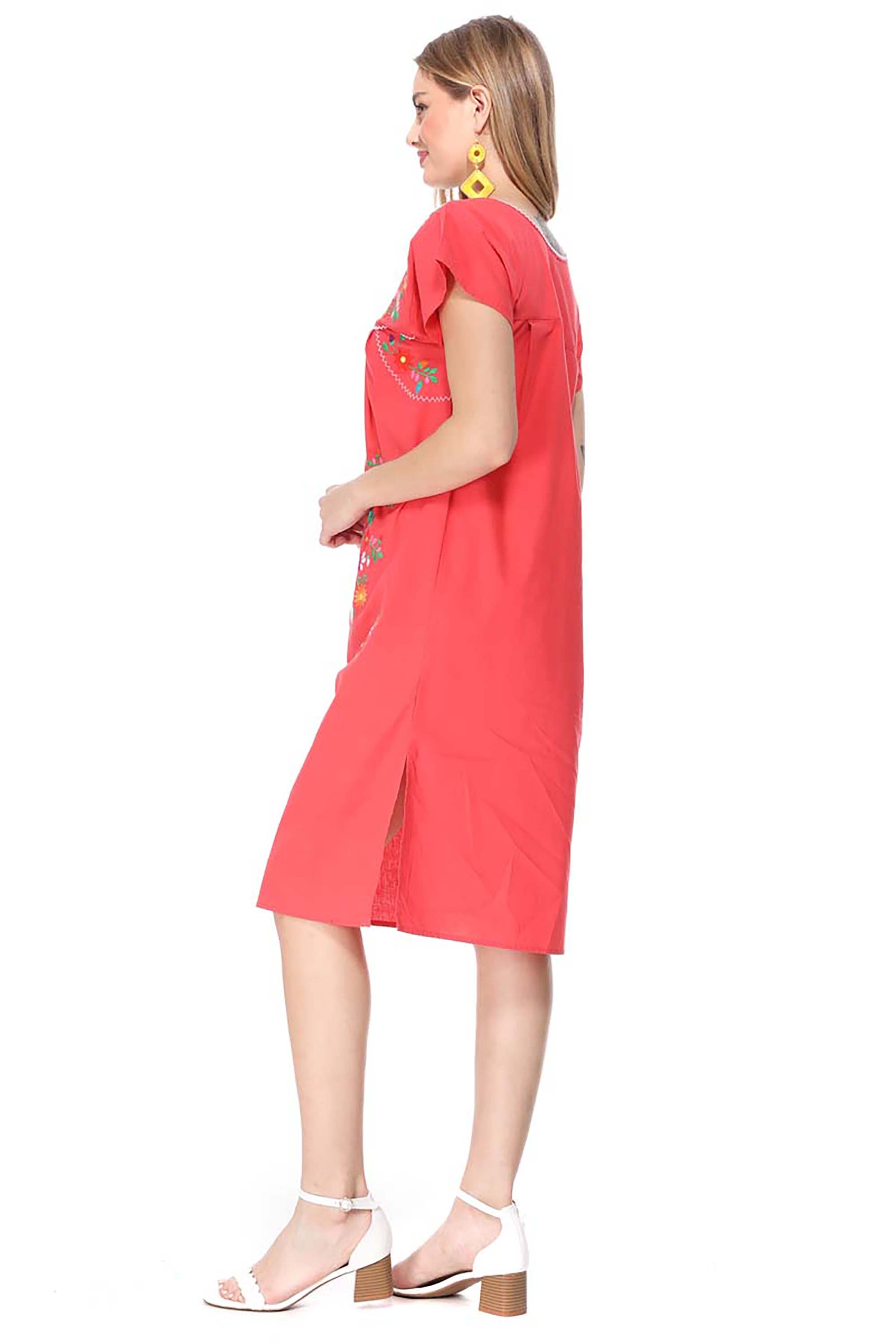 Traditional Coral Mexican Women Embroidered Dress (S-3XL) $15 Per Piece. WD2058