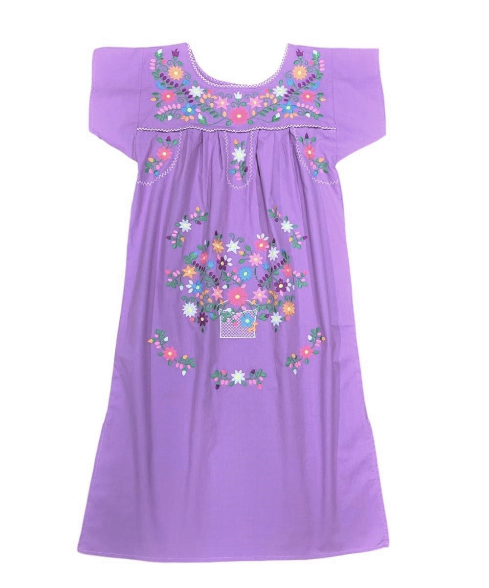 Traditional Lilac Mexican Women Embroidered Dress (S-3XL) $15 Per Piece. WD2058