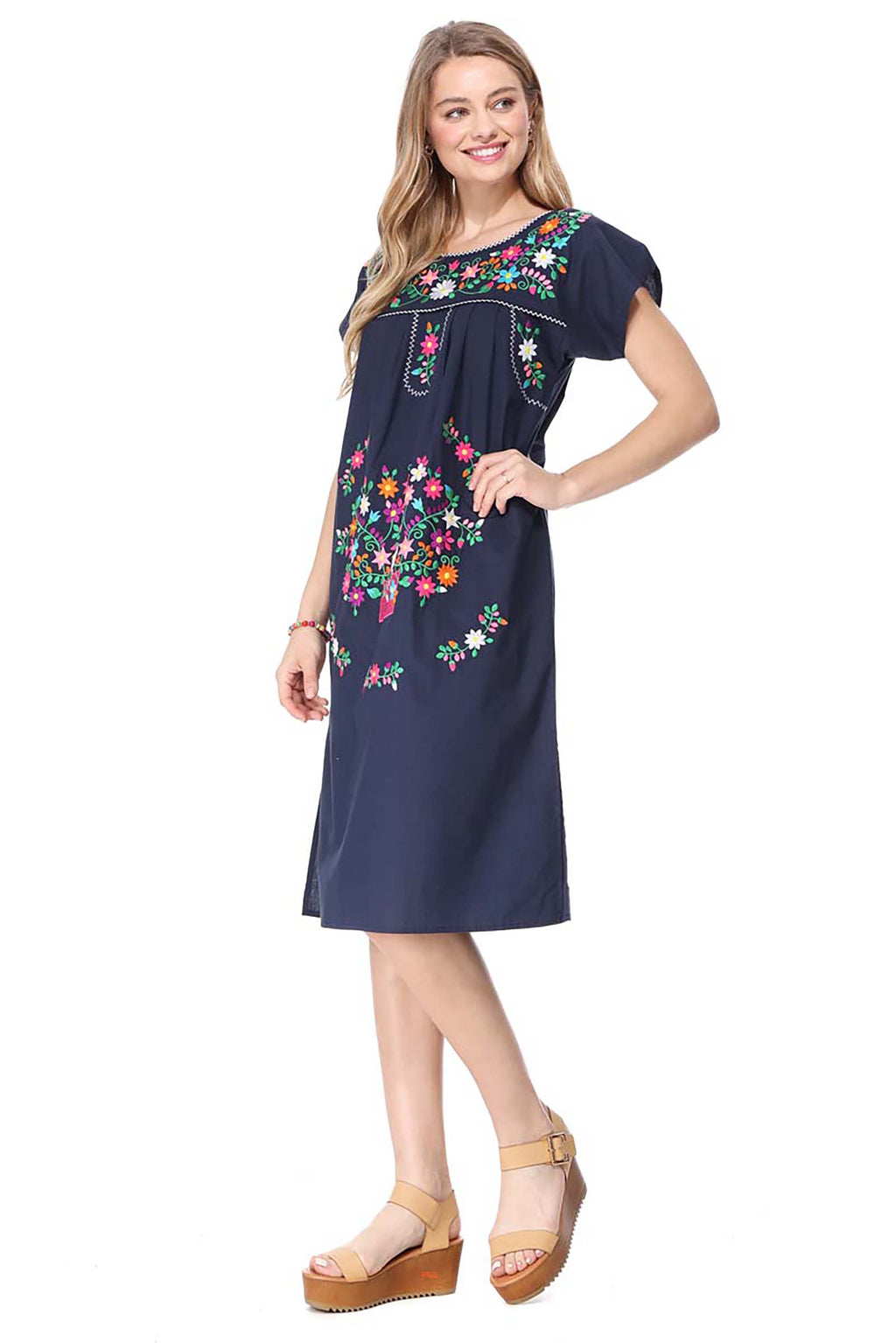 Traditional Navy  Mexican Women Embroidered Dress (S-3XL) $15 Per Piece. WD2058