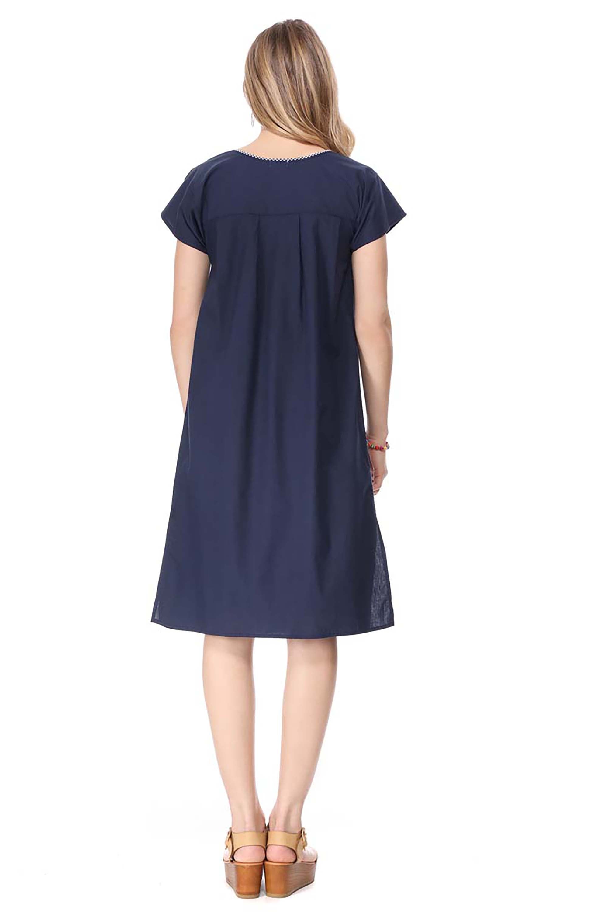 Traditional Navy  Mexican Women Embroidered Dress (S-3XL) $15 Per Piece. WD2058