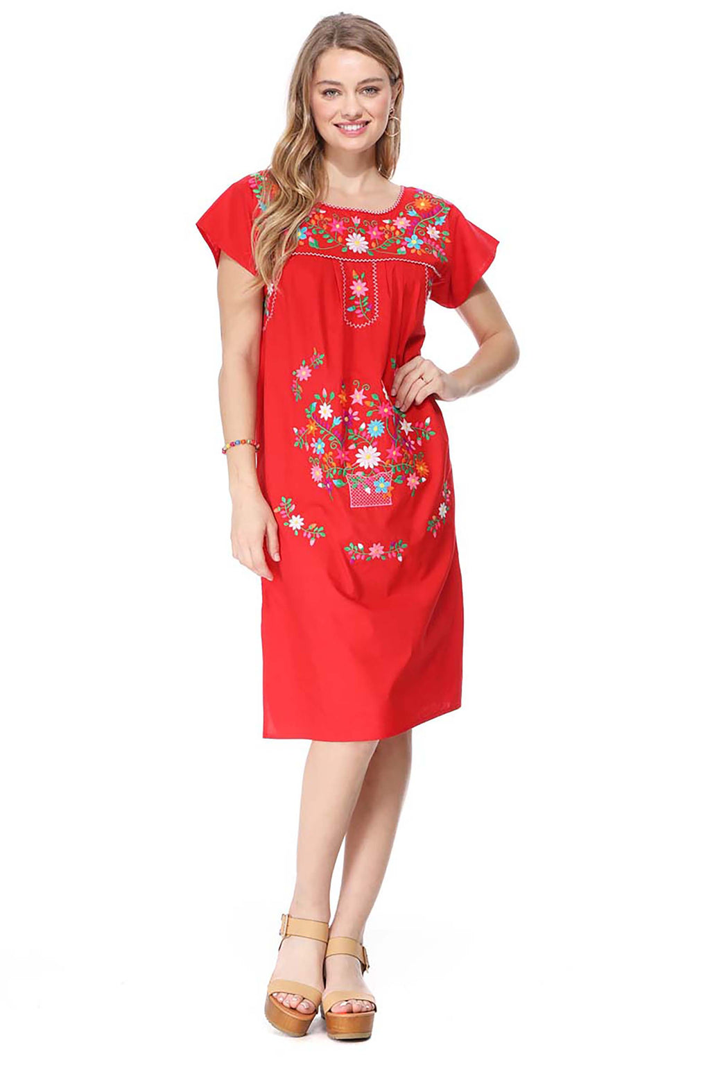 Traditional Red Mexican Women Embroidered Dress (S-3XL) $15 Per Piece. WD2058