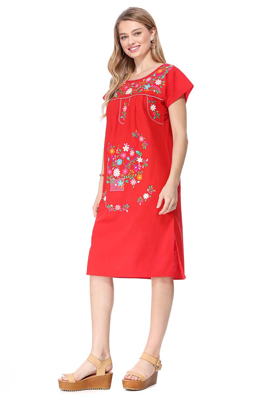 Traditional Red Mexican Women Embroidered Dress (S-3XL) $15 Per Piece. WD2058
