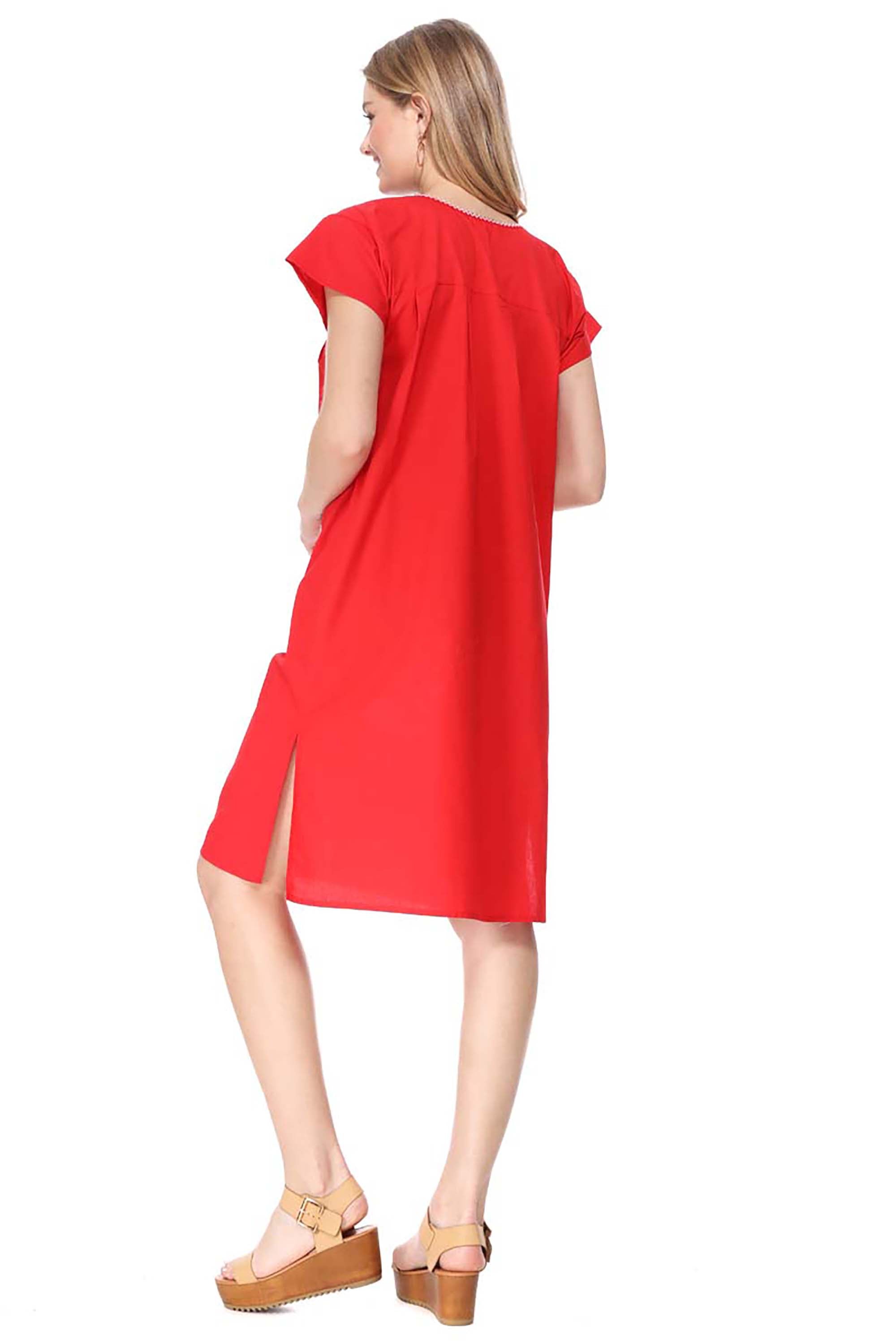 Traditional Red Mexican Women Embroidered Dress (S-3XL) $15 Per Piece. WD2058