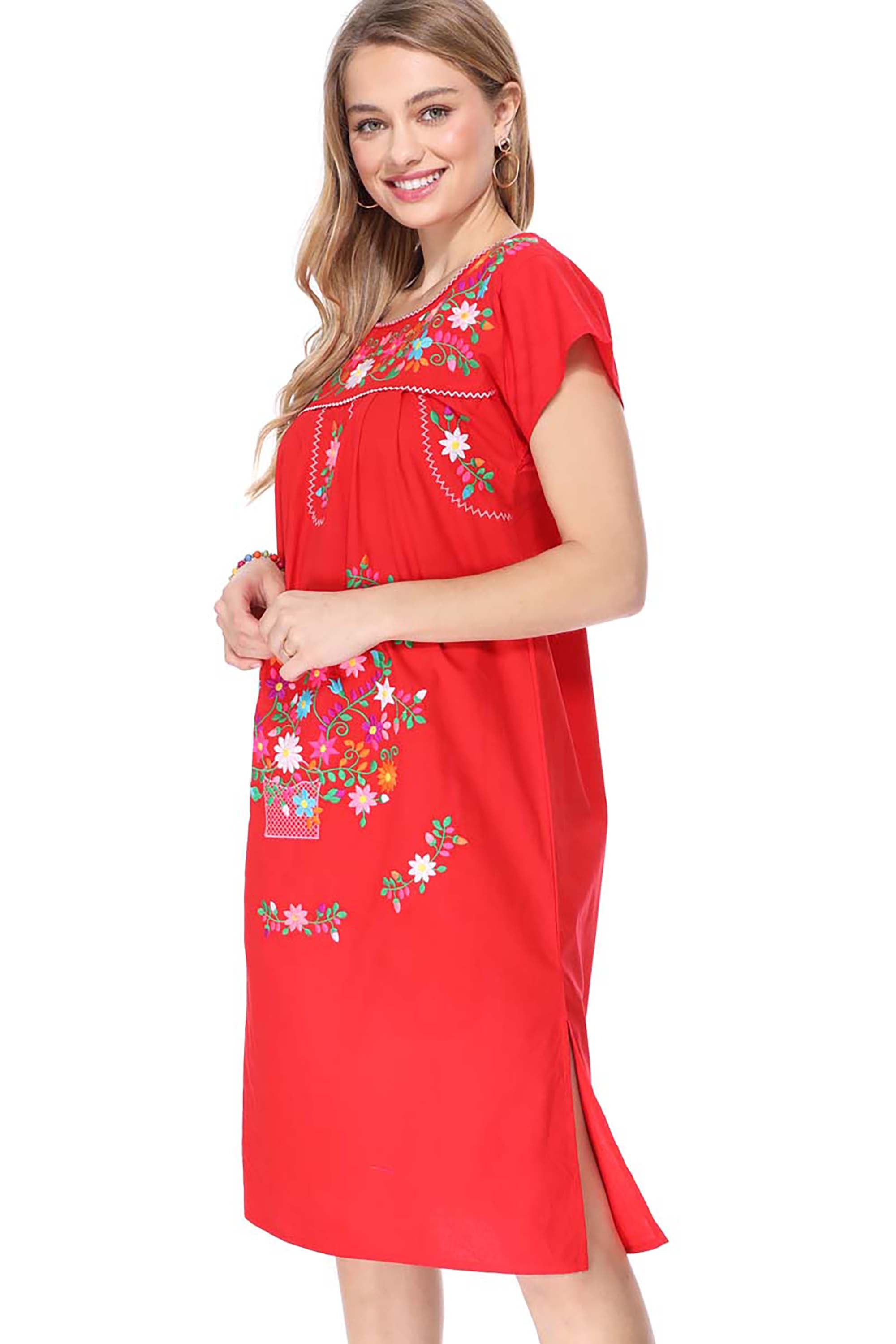 Traditional Red Mexican Women Embroidered Dress (S-3XL) $15 Per Piece. WD2058