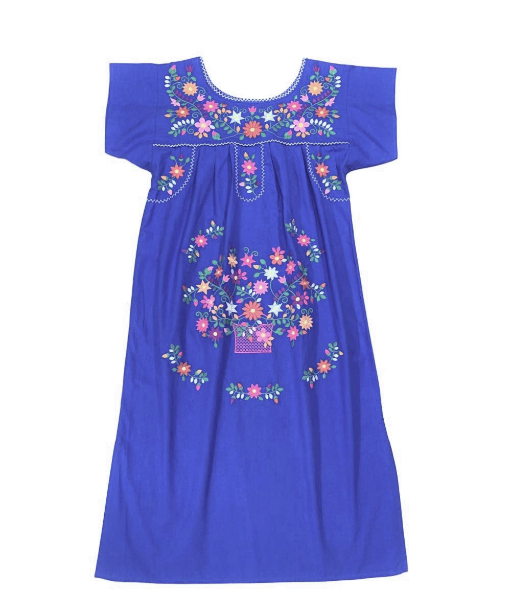 Traditional Royal Blue  Mexican Women Embroidered Dress (S-3XL) $15 Per Piece. WD2058