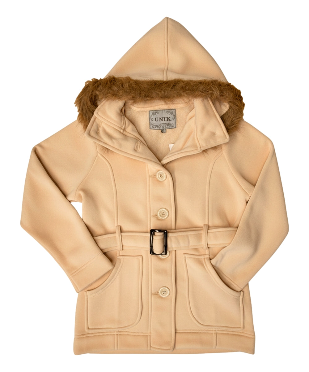 Women Fleece Coat with Fur Hood and Detachable Belt - Camel (S-XL) $15.50 (2X-3X) $16.50 WJ16511