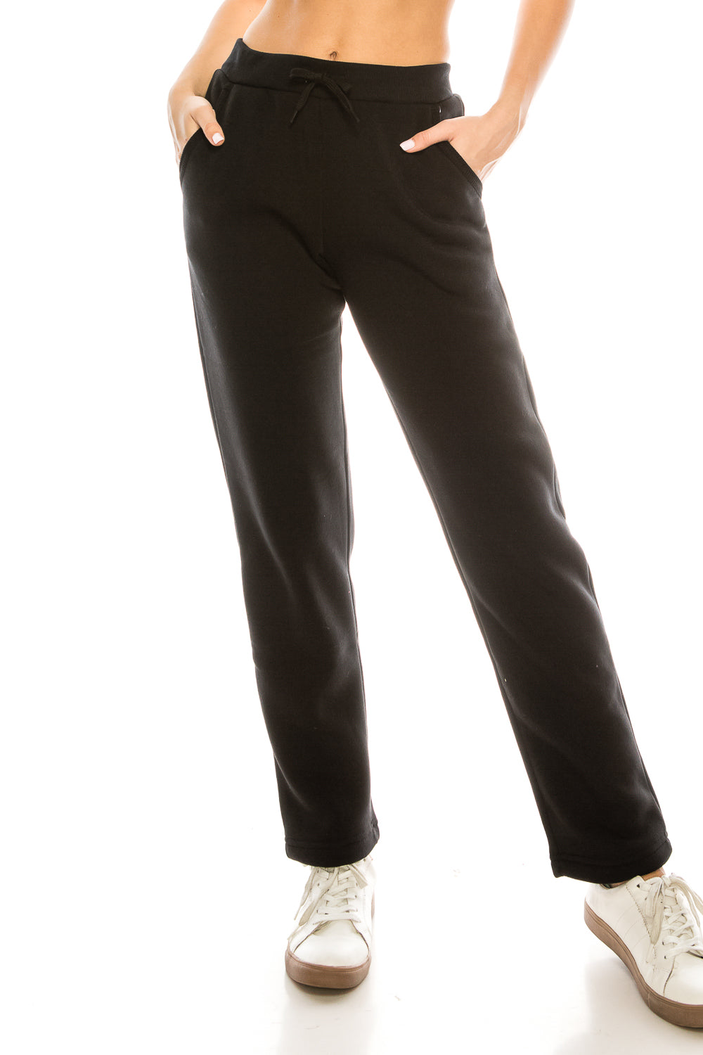 Women's Open Bottom Sweat Pants With Drawstring Waist Black (S-M-L-XL) $7.00 Per Piece WP30