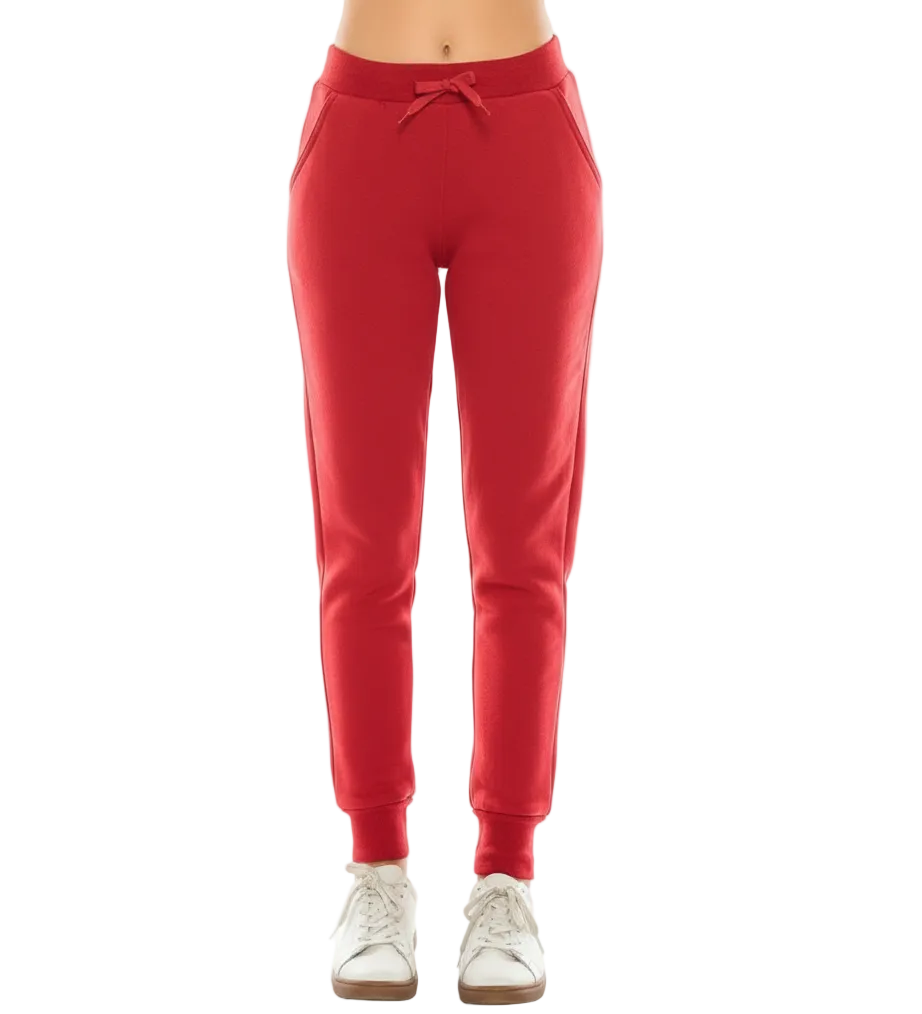 Women Fleece Jogger Sweat Pants With Drawstring Waist - Red (S-XL) $7.25 Per Piece WP31
