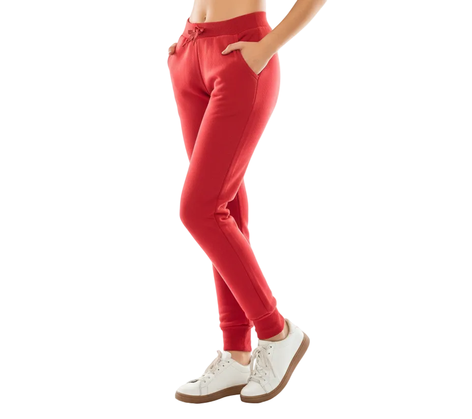Women Fleece Jogger Sweat Pants With Drawstring Waist - Red (S-XL) $7.25 Per Piece WP31