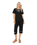 Women's Short Sleeve 7 Petals Floral Embroidered and Matching Capri Set (S-3X) $12.00 Per Set. WS16 Option B
