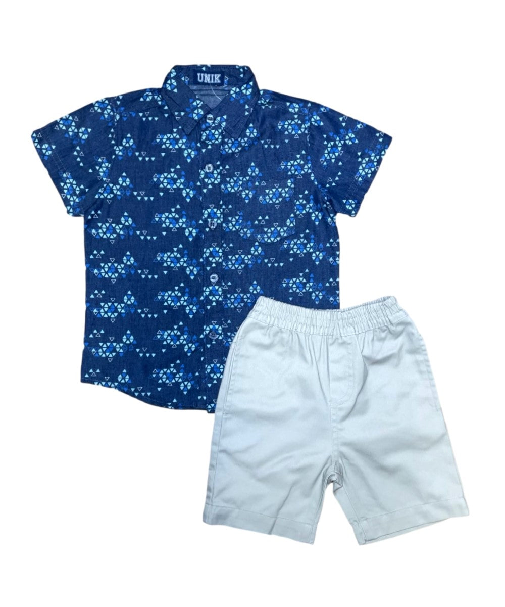 Boys Printed Chambray Short Set (12M-24M) $6.50  (2-4) $7.50 and (5-8) $8.50 Per Piece