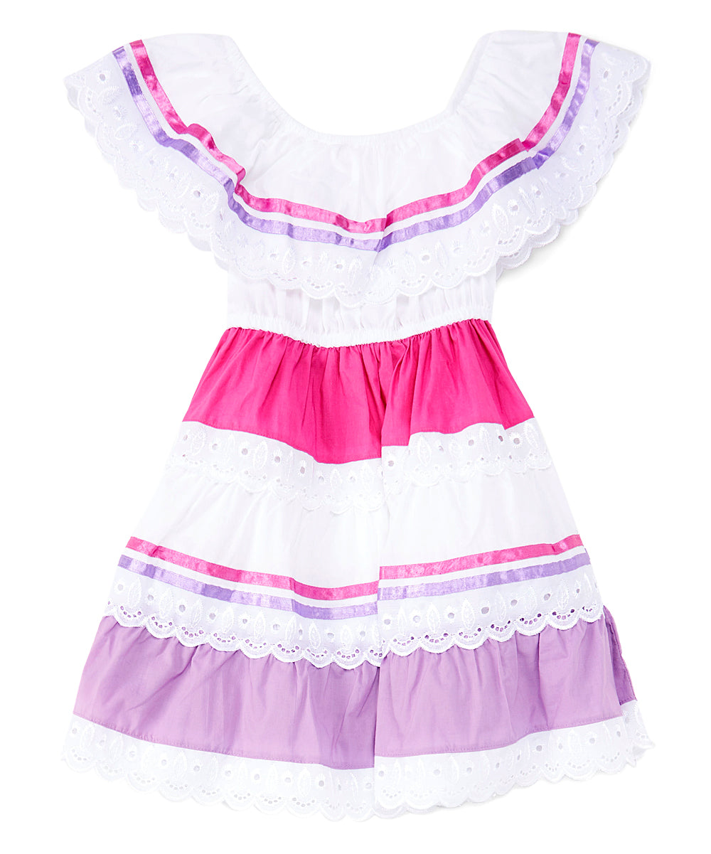 Girl's Lilac/Pink Traditional Mexican Dress (5-8) $10.00 Per Piece