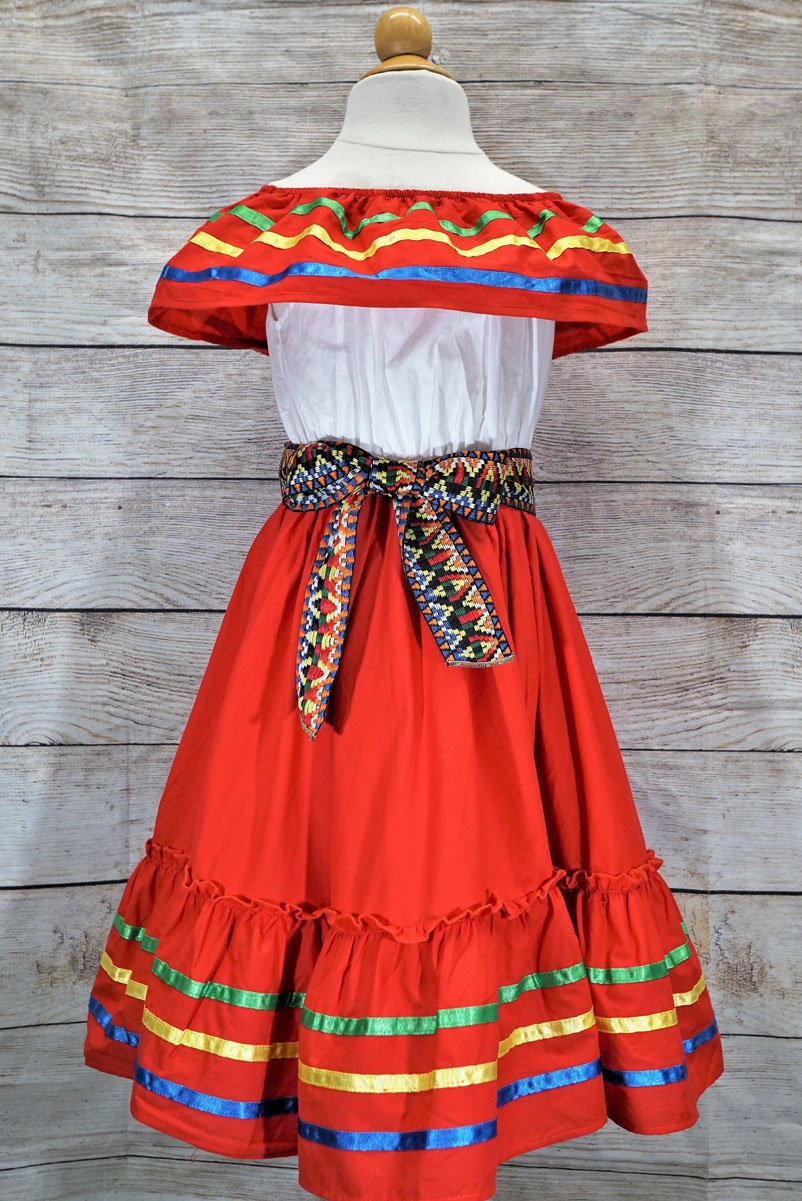 Fancy Red Traditional Mexican Cinco De Mayo Fiesta Dress (4-14) $14.00 Per Piece. DR2031