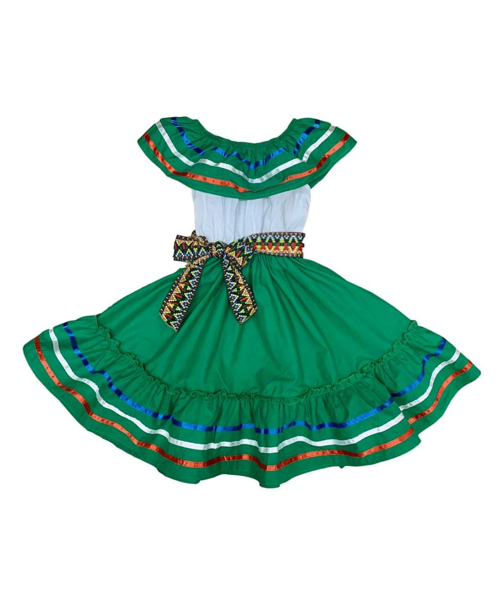 Fancy Green Traditional Mexican Cinco De Mayo Fiesta Dress (4-14) $14.00 Per Piece, DR20311