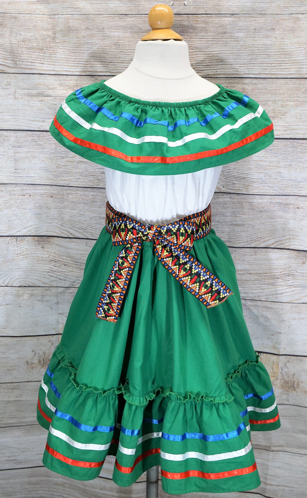 Fancy Green Traditional Mexican Cinco De Mayo Fiesta Dress (4-14) $14.00 Per Piece, DR20311