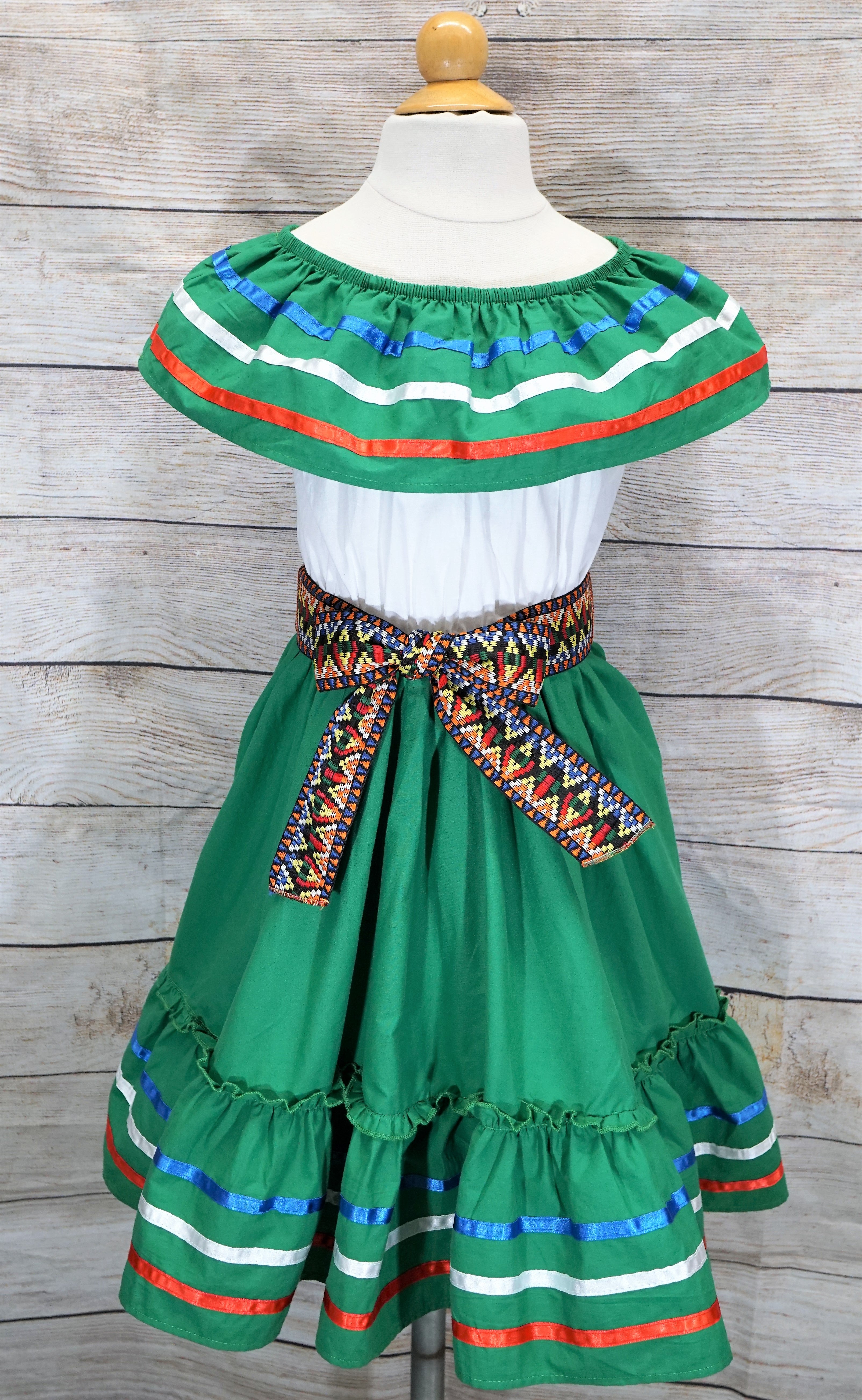 Fancy Green Traditional Mexican Cinco De Mayo Fiesta Dress (4-14) $14.00 Per Piece, DR20311