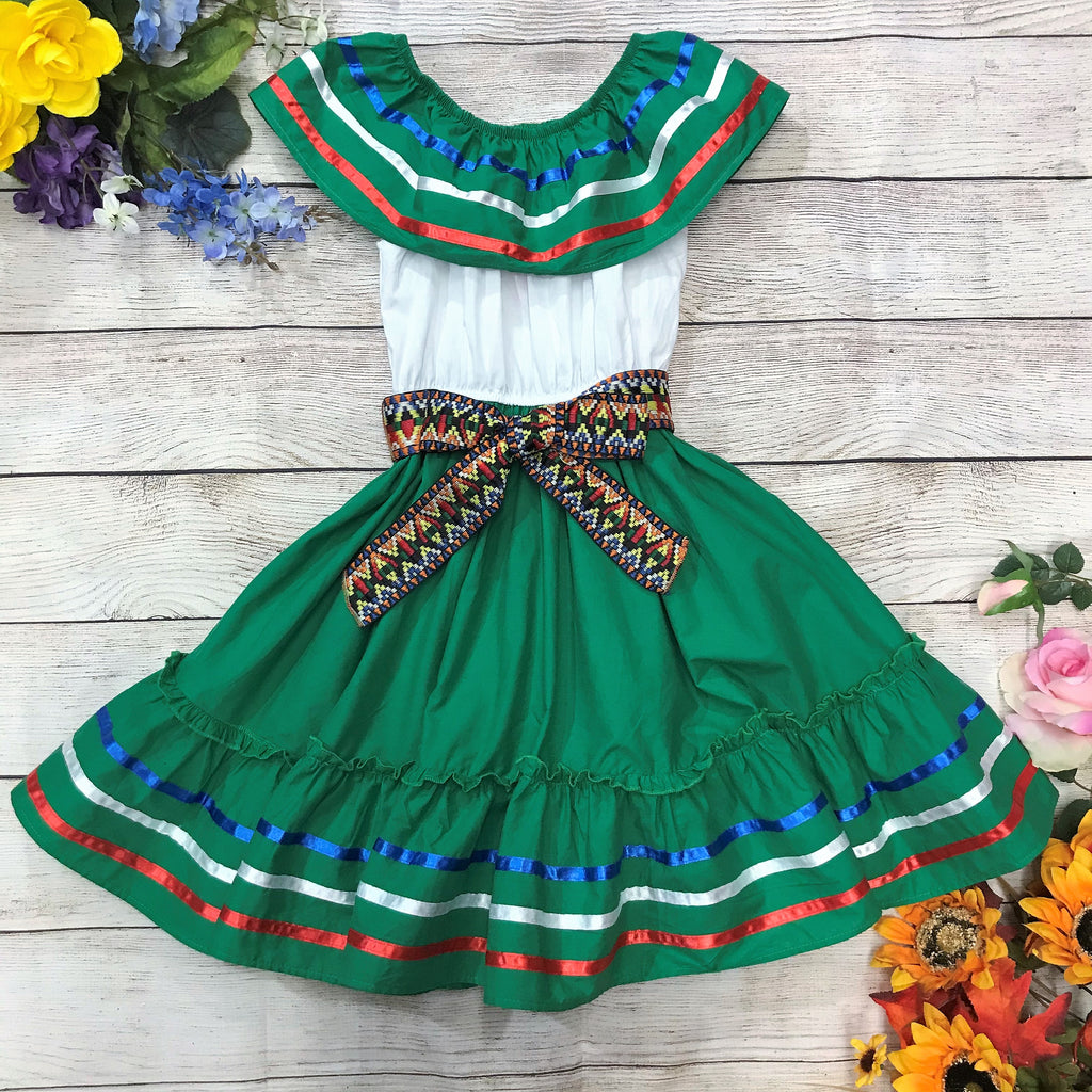 Fancy Green Traditional Mexican Cinco De Mayo Fiesta Dress (4-14) $14.00 Per Piece, DR20311