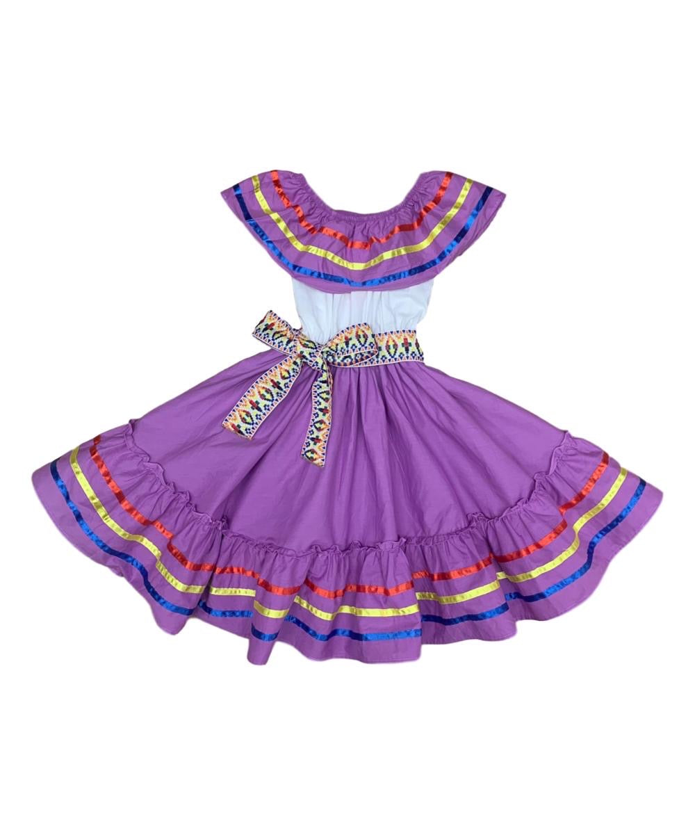 Fancy Lilac Traditional Mexican Cinco De Mayo Fiesta Dress (4-14) $14.00 Per Piece. DR2031