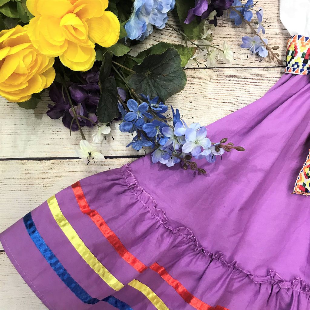 Fancy Lilac Traditional Mexican Cinco De Mayo Fiesta Dress (4-14) $14.00 Per Piece. DR2031