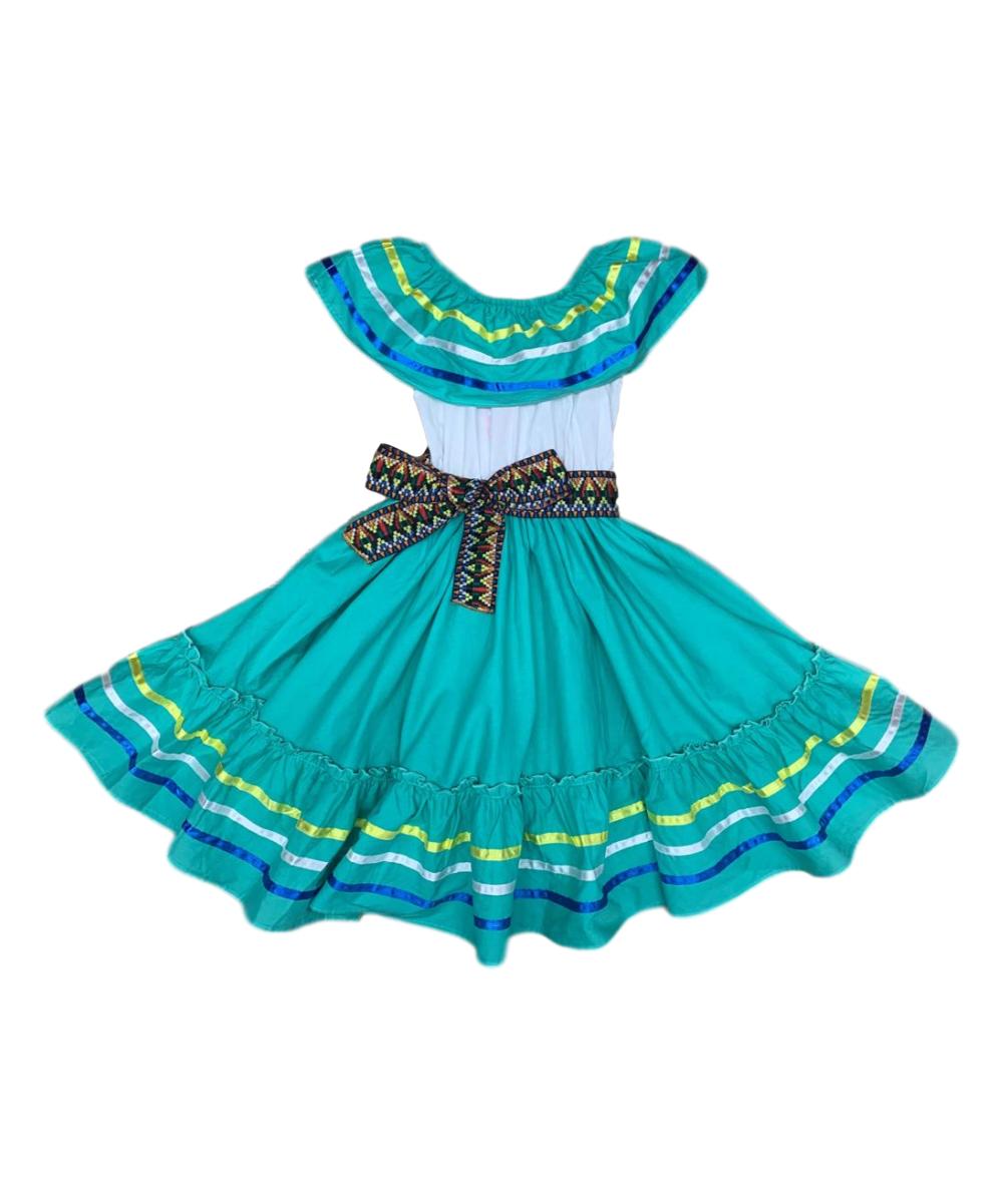 Fancy Mint Traditional Mexican Cinco De Mayo Fiesta Dress (4-14) $14.00 Per Piece
