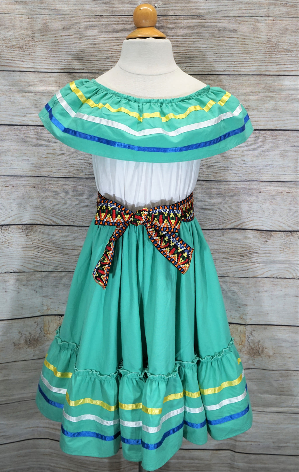 Fancy Mint Traditional Mexican Cinco De Mayo Fiesta Dress (4-14) $14.00 Per Piece