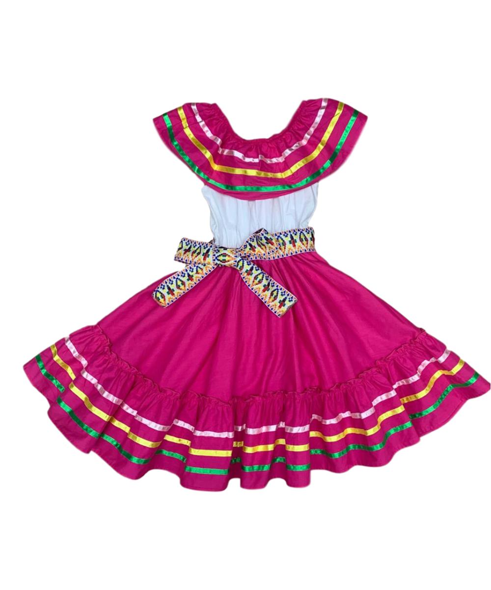 Fancy Pink Traditional Mexican Cinco De Mayo Fiesta Dress (4-14) $14.00 Per Piece