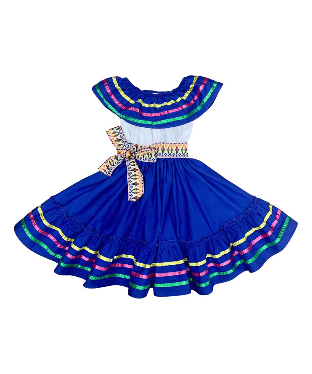 Fancy Royal Blue Traditional Mexican Cinco De Mayo Fiesta Dress (4-14) $14.00 Per Piece. DR2031