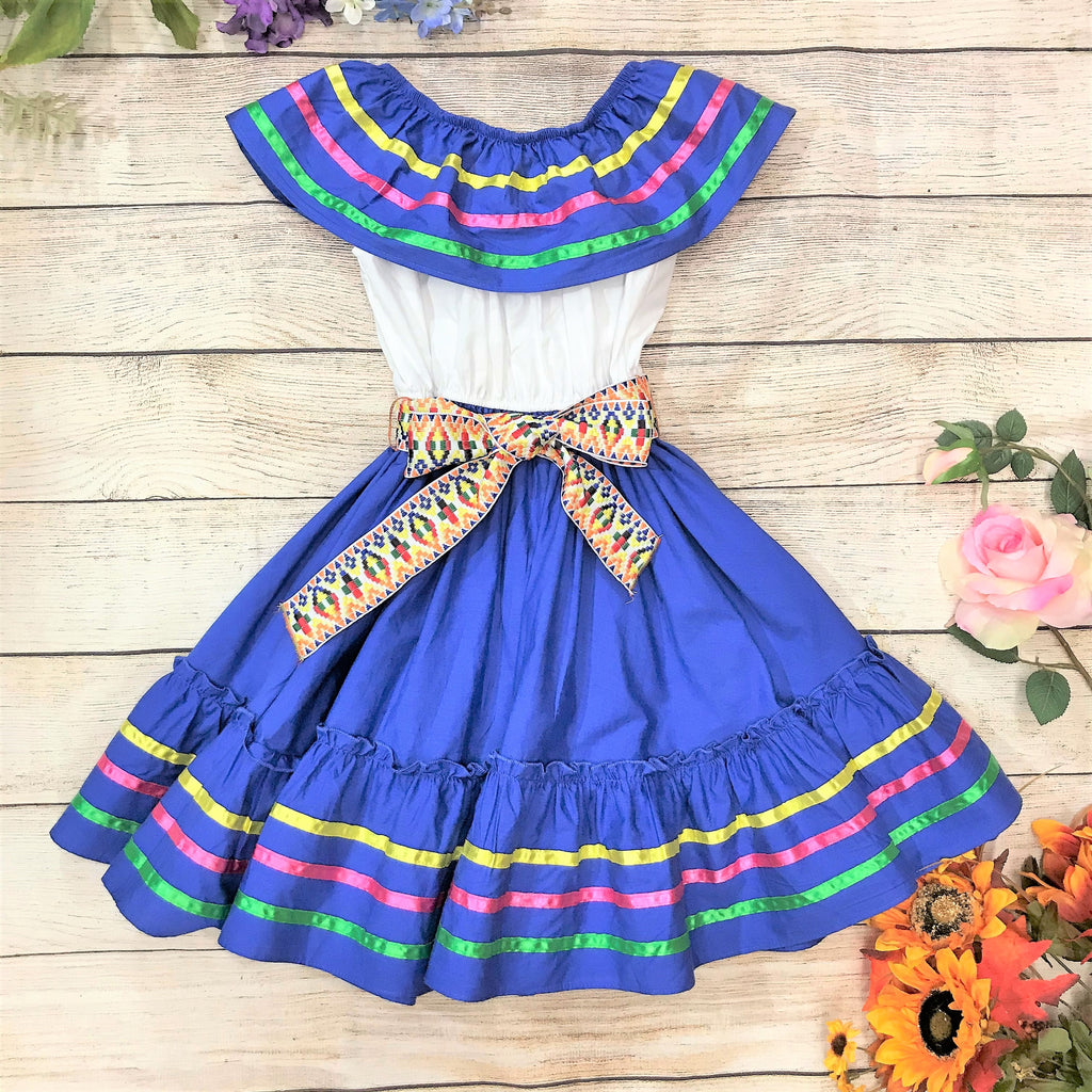 Fancy Royal Blue Traditional Mexican Cinco De Mayo Fiesta Dress (4-14) $14.00 Per Piece. DR2031