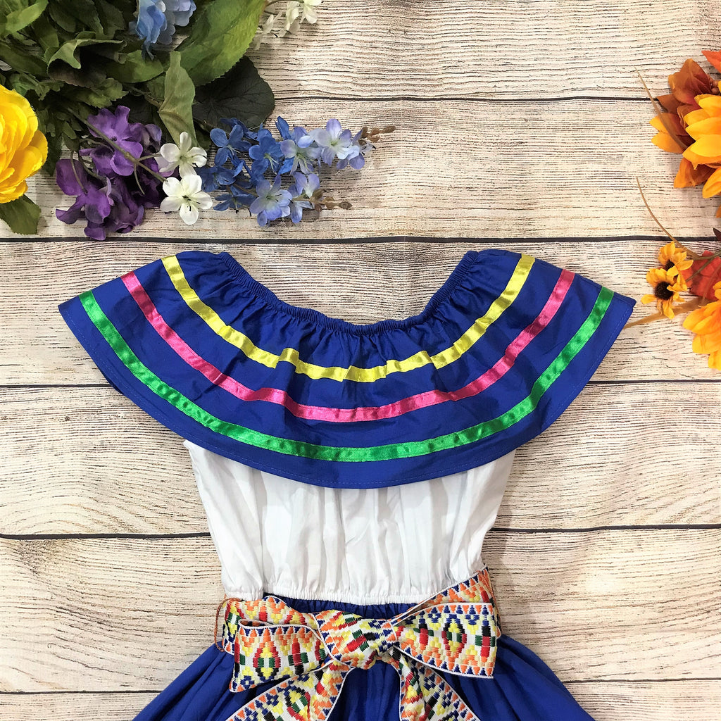 Fancy Royal Blue Traditional Mexican Cinco De Mayo Fiesta Dress (4-14) $14.00 Per Piece. DR2031