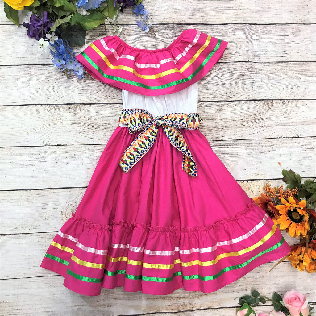 Fancy Pink Traditional Mexican Cinco De Mayo Fiesta Dress (4-14) $14.00 Per Piece
