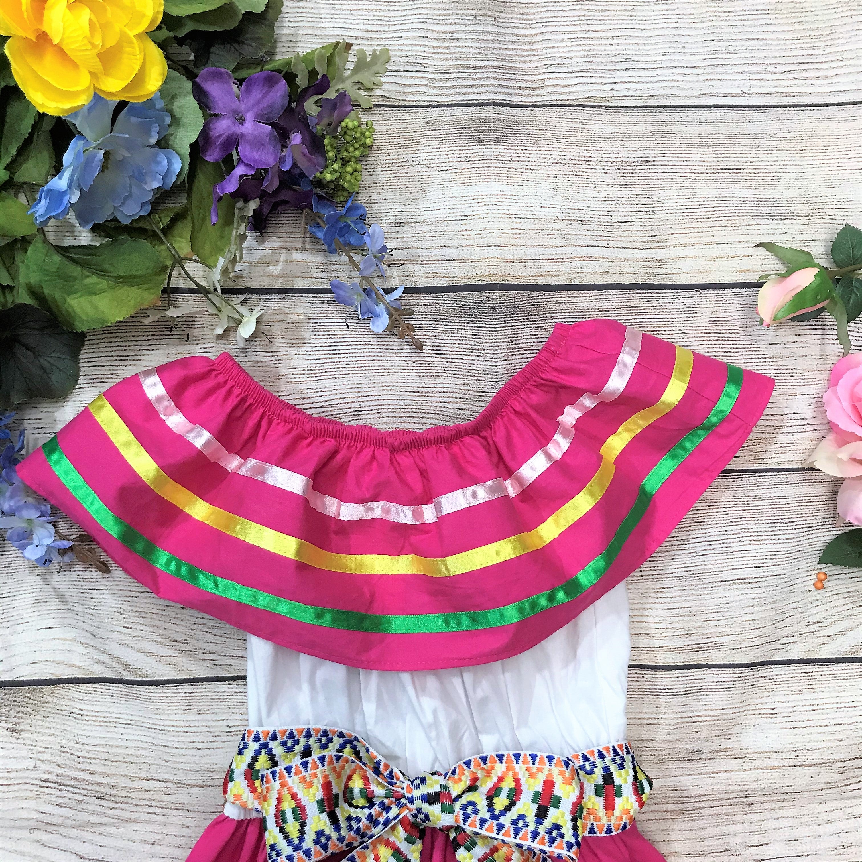 Fancy Pink Traditional Mexican Cinco De Mayo Fiesta Dress (4-14) $14.00 Per Piece