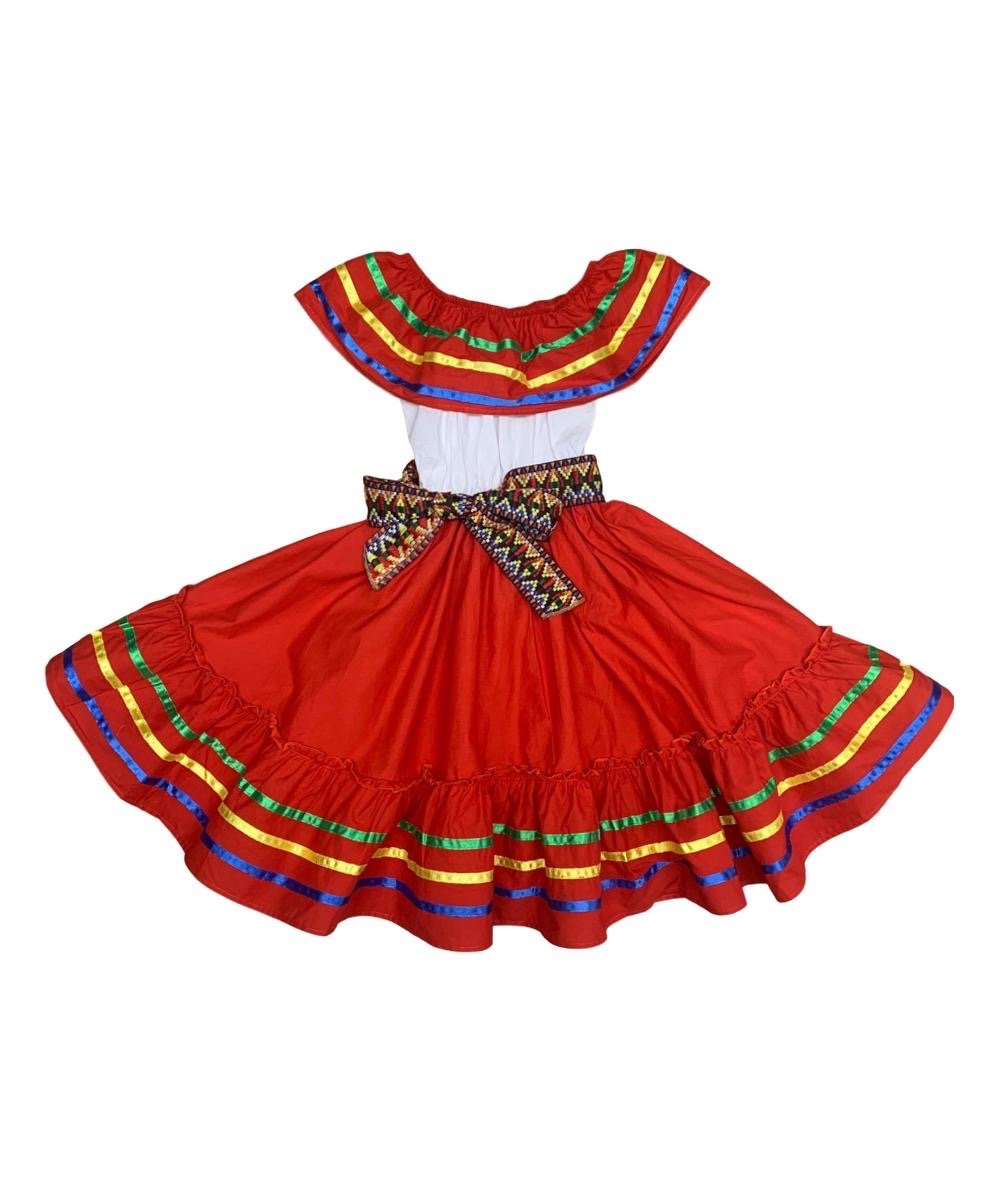 Fancy Red Traditional Mexican Cinco De Mayo Fiesta Dress (4-14) $14.00 Per Piece. DR2031
