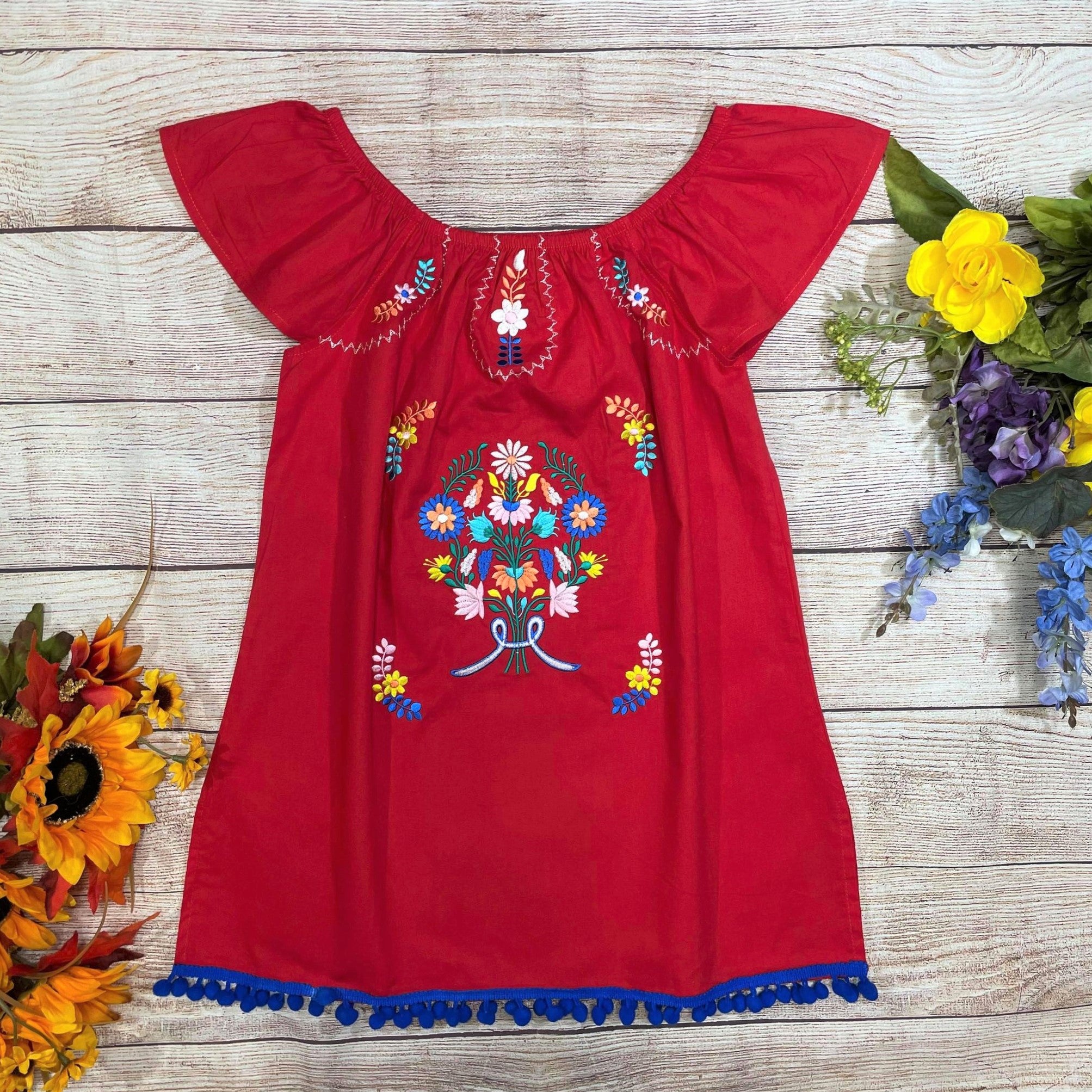 Rayon Red Flower Dress (12M-24M) $9.50 (2-4) $10.00 And (5-8) $10.00 Per Piece