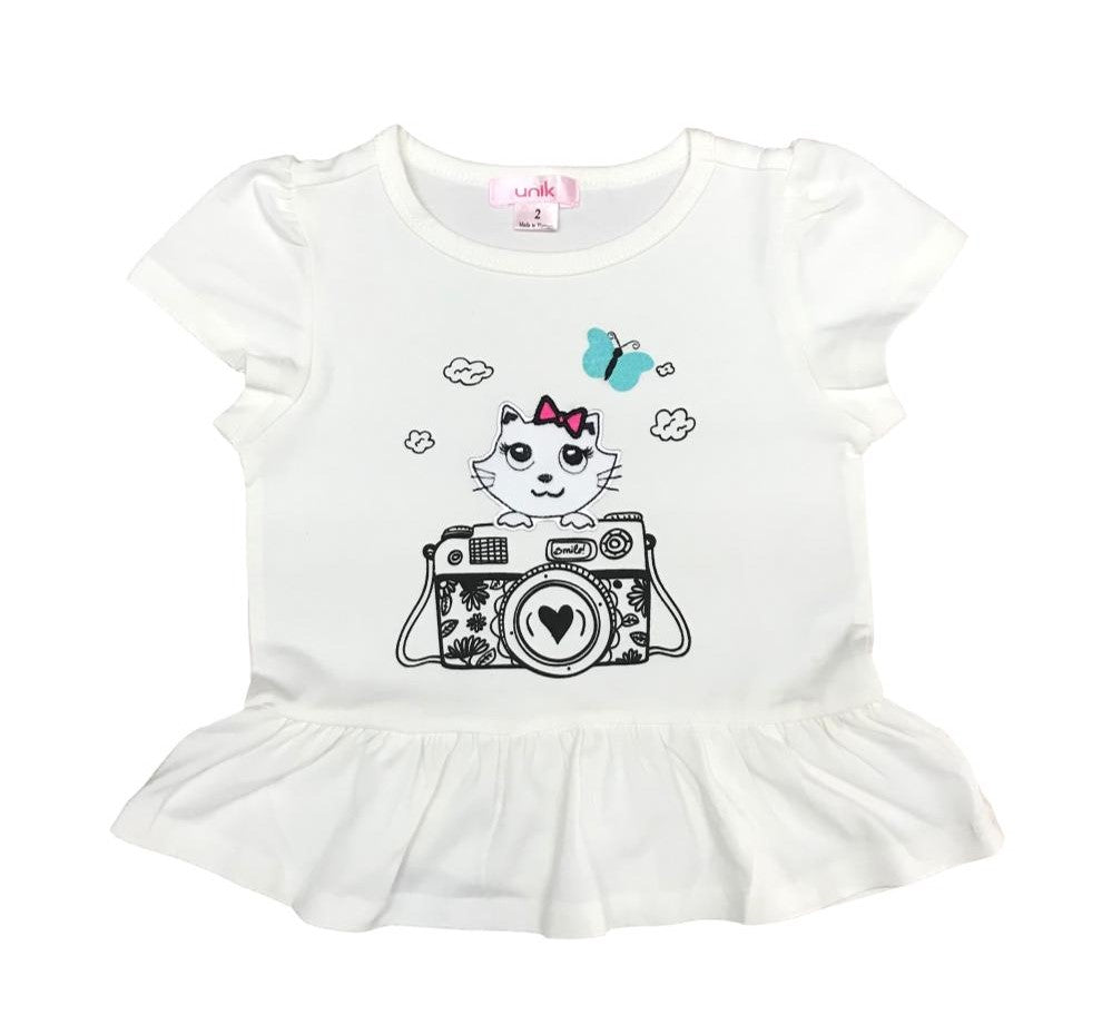 Girl Camera Kitty Peplum Top White 2-12 (6 Pack) $3.00 per piece. GB715